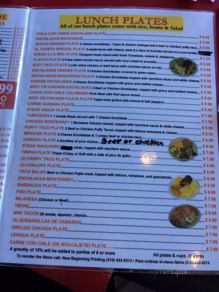 El Puesto La Tejanita - Windcrest, TX menu_pic