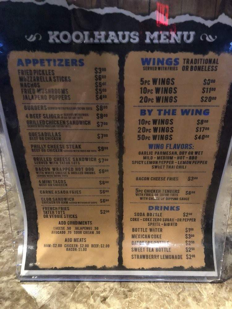 KoolHaus Bar & Kitchen - San Antonio, TX menu_pic