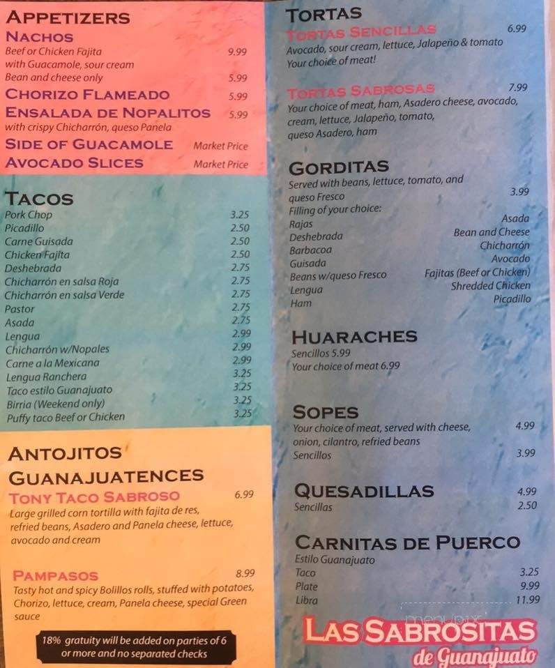 Las Sabrositas De Guanajuato - San Antonio, TX menu_pic