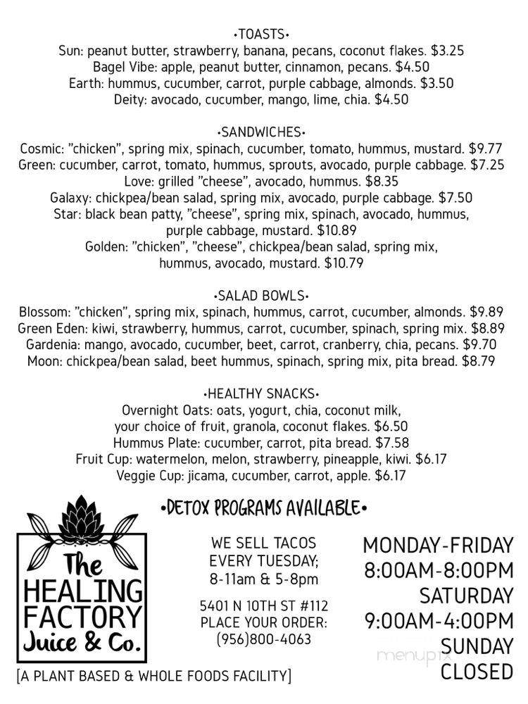 The Healing Factory Juice & Co - McAllen, TX menu_pic