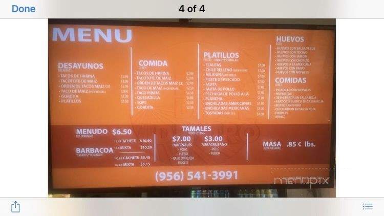 El Disco De Oro Tortilleria - Brownsville, TX menu_pic