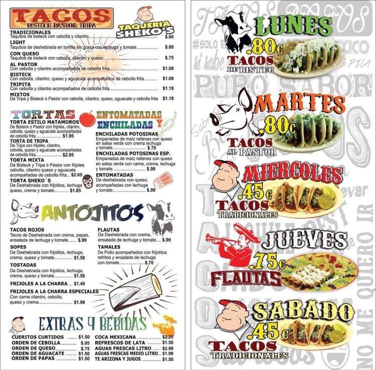 Taqueria Sheko's - Brownsville, TX menu_pic
