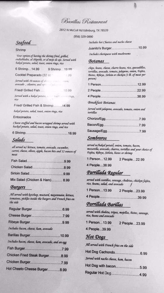 Barillas Restaurant - Edinburg, TX menu_pic