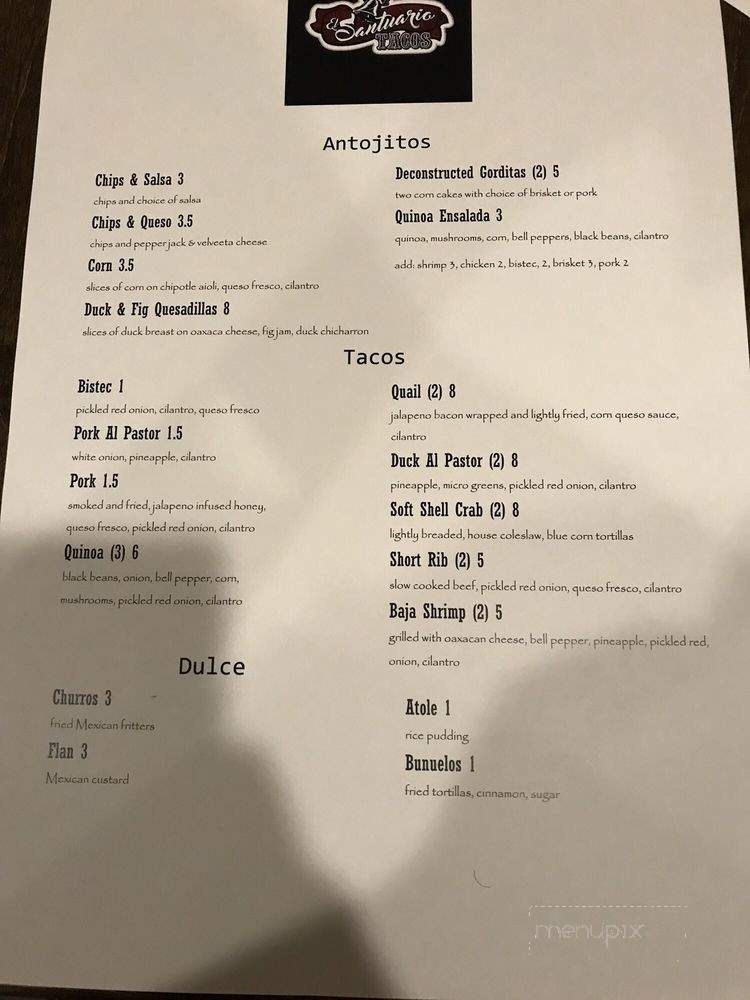 El Santuario Tacos & Cocktails - Olmito, TX menu_pic