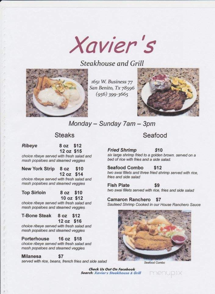 Xavier's Steakhouse & Grill - San Benito, TX menu_pic