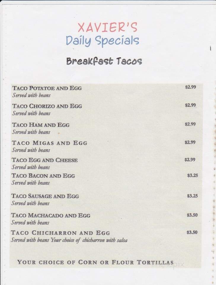 Xavier's Steakhouse & Grill - San Benito, TX menu_pic