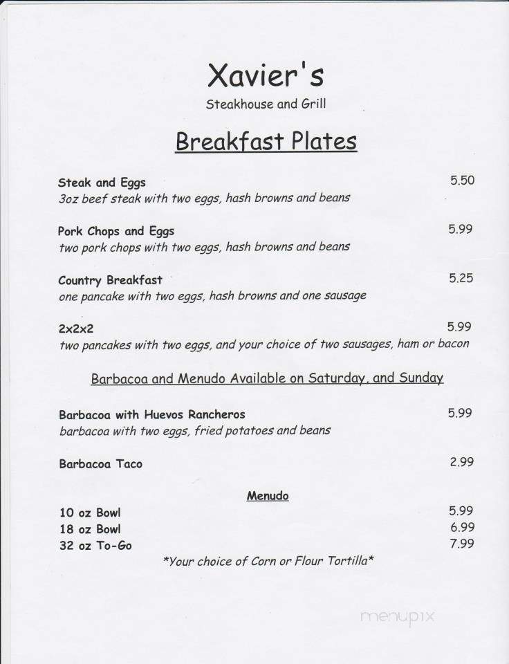 Xavier's Steakhouse & Grill - San Benito, TX menu_pic
