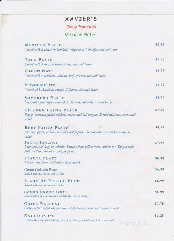 Xavier's Steakhouse & Grill - San Benito, TX menu_pic
