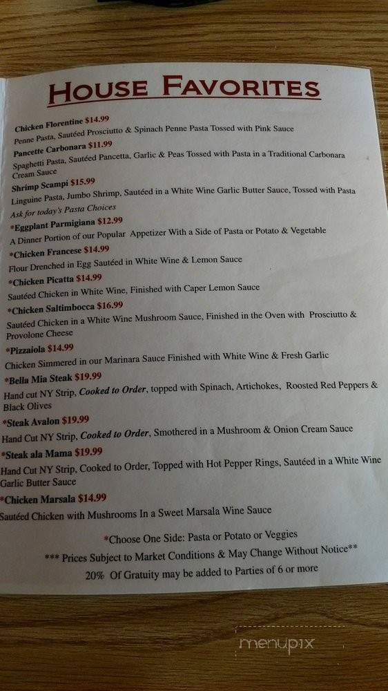 Bella Mia Italian & American cuisine - San Juan, TX menu_pic