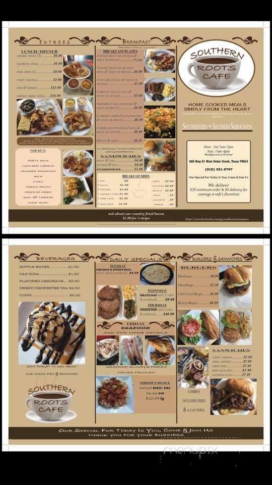 Southern Roots Cafe - Cedar Creek, TX menu_pic