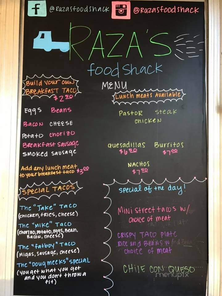 Raza's Food Shack - Dripping Springs, TX menu_pic