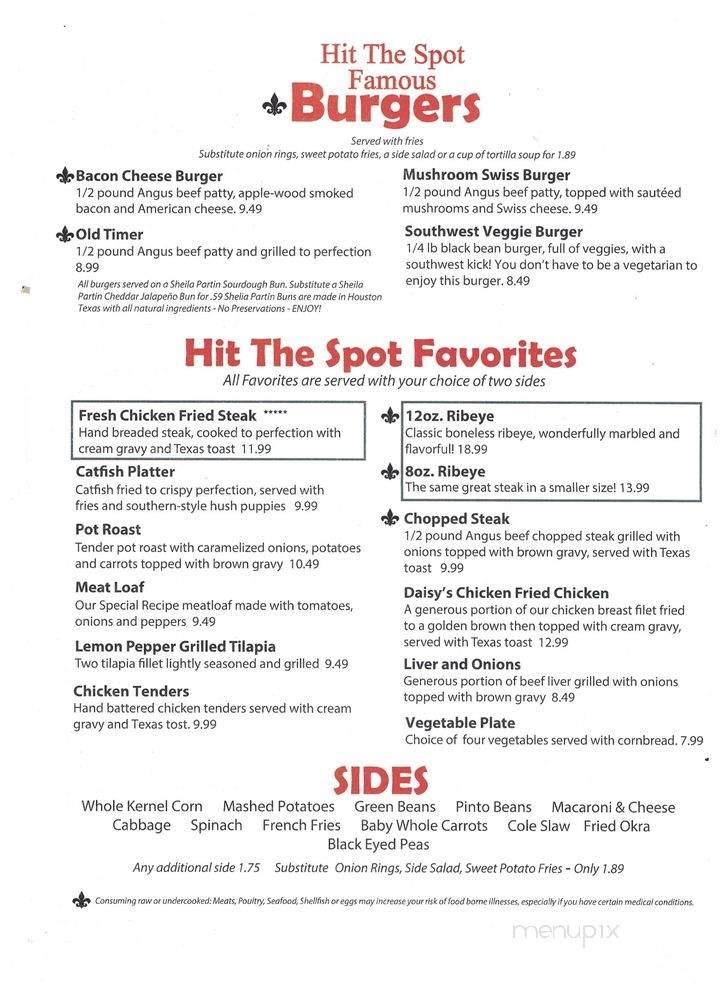 Hutto Hit The Spot Cafe - Hutto, TX menu_pic
