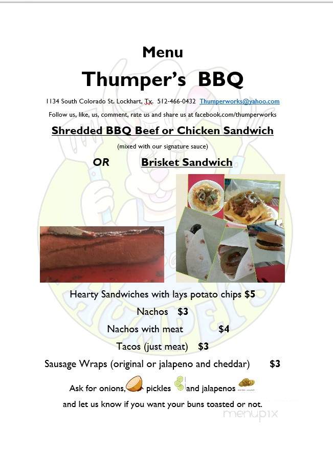 Thumper's BBQ - Lockhart, TX menu_pic