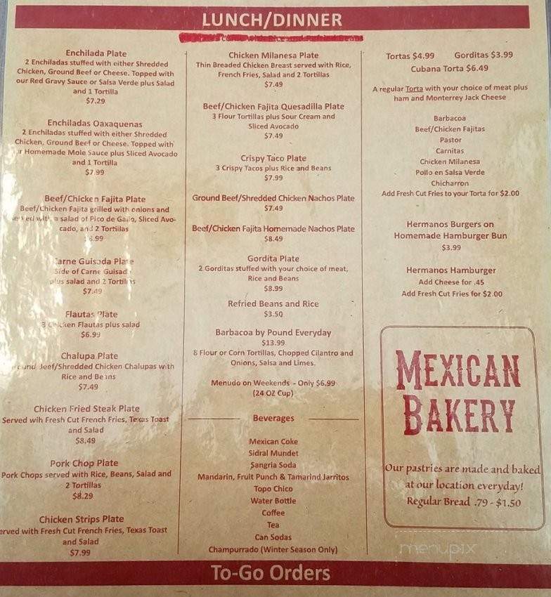 Hermanos Taqueria & Bakery - Martindale, TX menu_pic