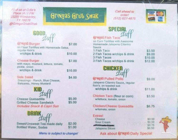 Gringas Grub Shak - Wimberley, TX menu_pic