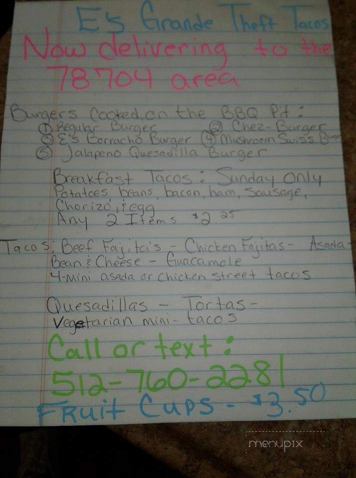 E's Grande Theft Tacos - Austin, TX menu_pic