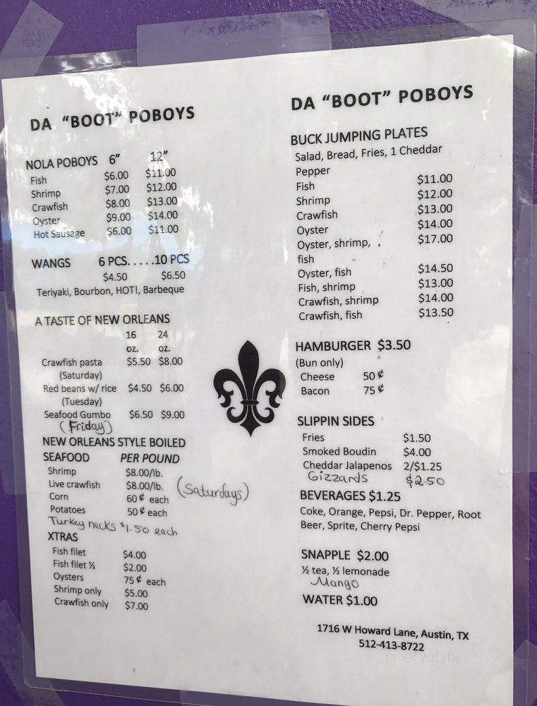 DA Boot Po'boys - Austin, TX menu_pic