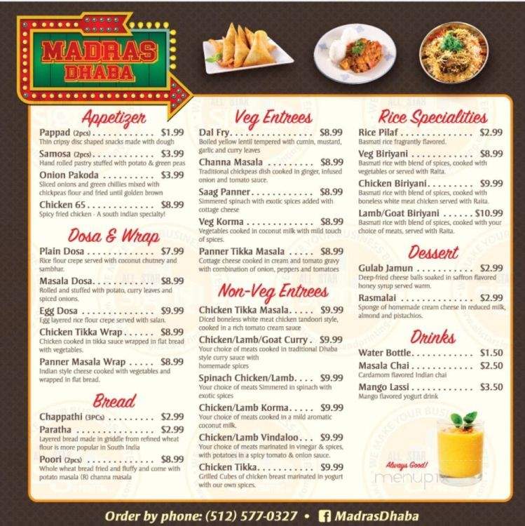 Madras Dhaba - Austin, TX menu_pic