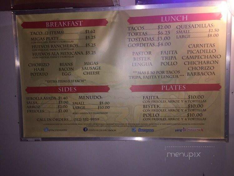Tacos 3 Mayes - Austin, TX menu_pic