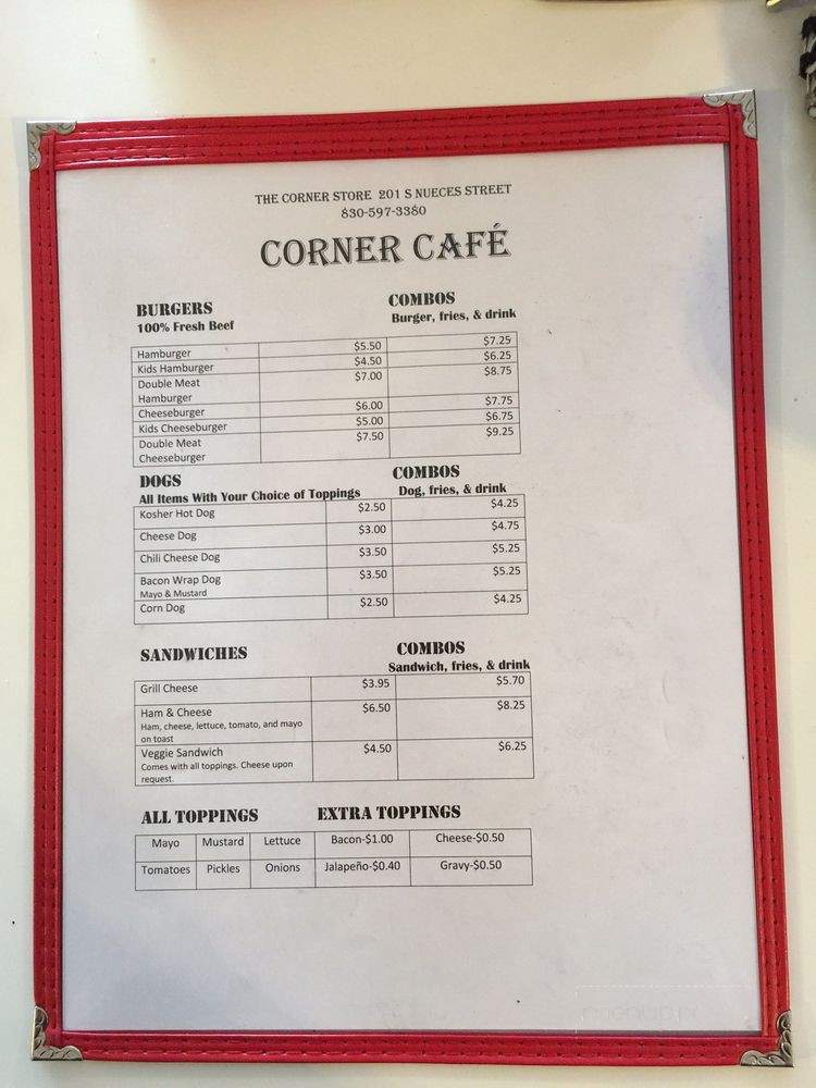 Cornerstore - Camp Wood, TX menu_pic