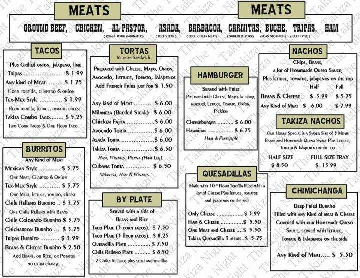 The Takiza Night - Borger, TX menu_pic