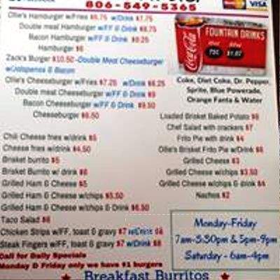 Ollies Pit Stop - Shallowater, TX menu_pic