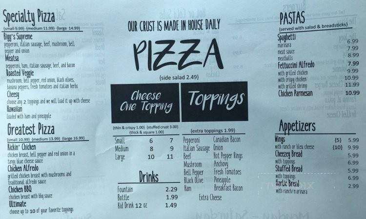 Bigg's Pizza & Grill - Sweetwater, TX menu_pic
