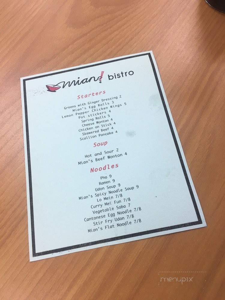 Mian Bistro - Abilene, TX menu_pic