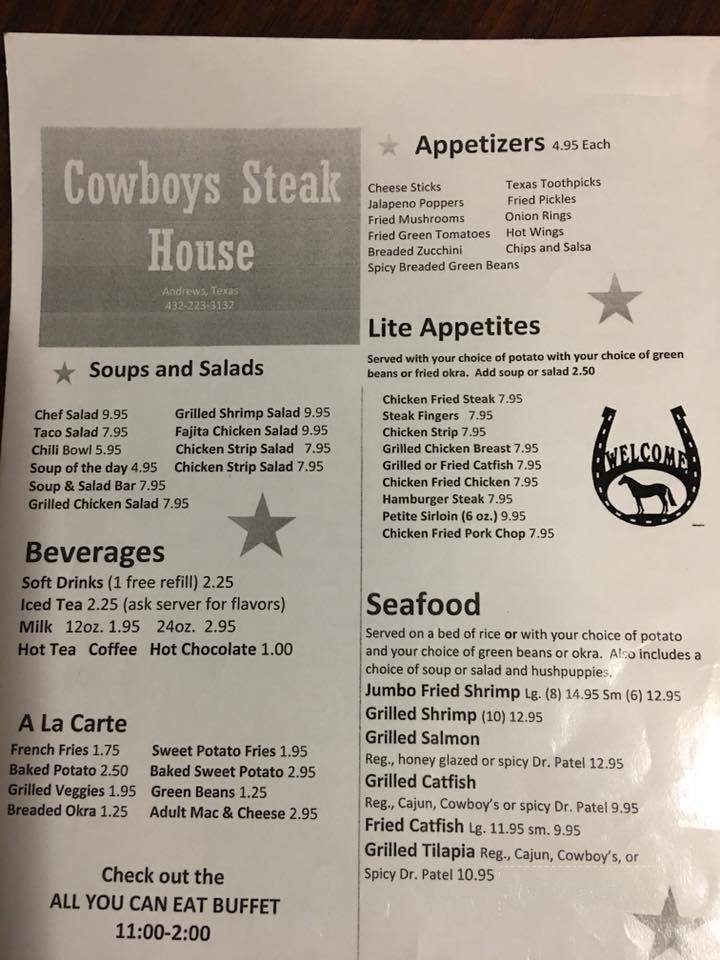 Cowboy Steakhouse - Andrews, TX menu_pic