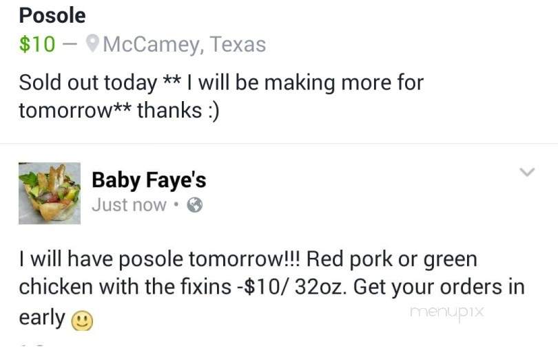 Baby Faye's - McCamey, TX menu_pic