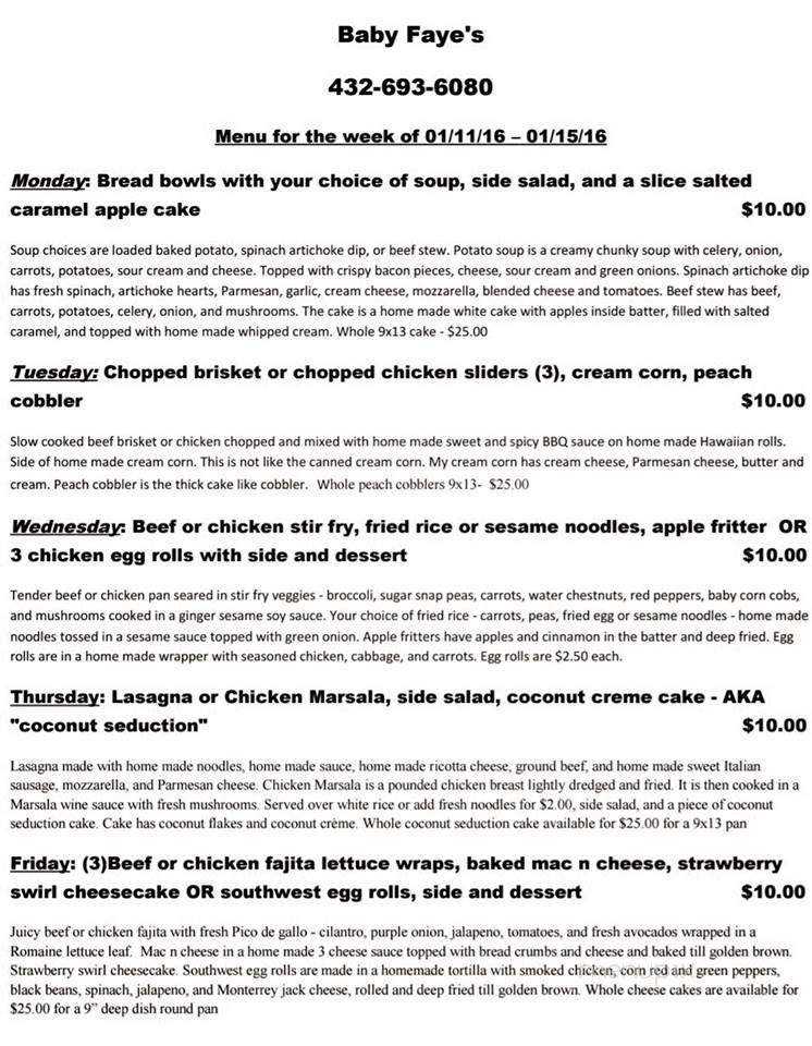 Baby Faye's - McCamey, TX menu_pic