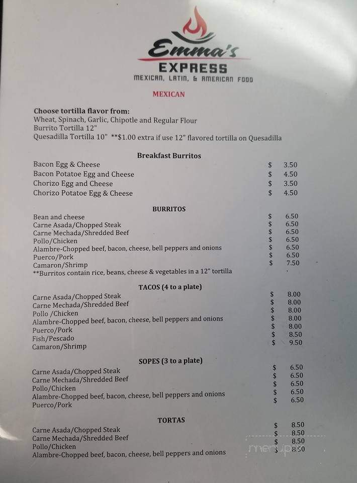 Emma's Express - Odessa, TX menu_pic