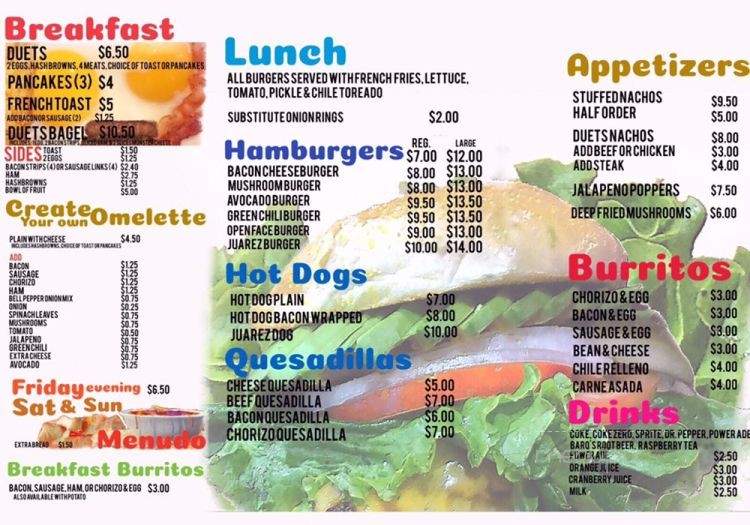 Duets - El Paso, TX menu_pic