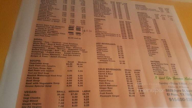I-Land Vybz Jamaican Restaurant - El Paso, TX menu_pic