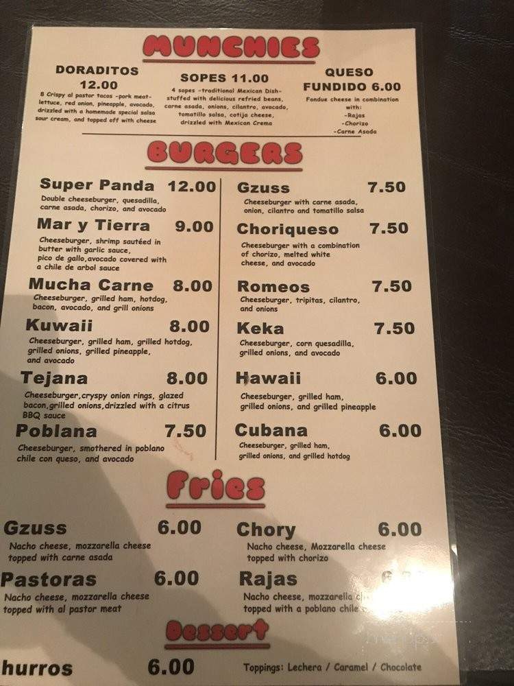 Panda Burgers - El Paso, TX menu_pic