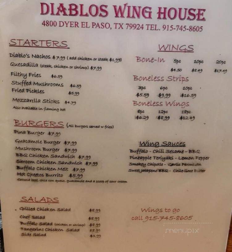 Diablo's Wing House & Grill - El Paso, TX menu_pic