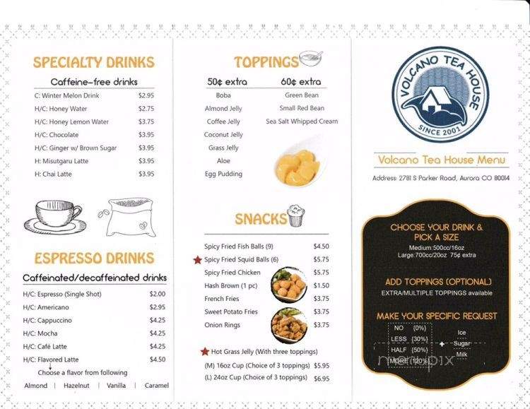 Volcano Tea House - Aurora, CO menu_pic