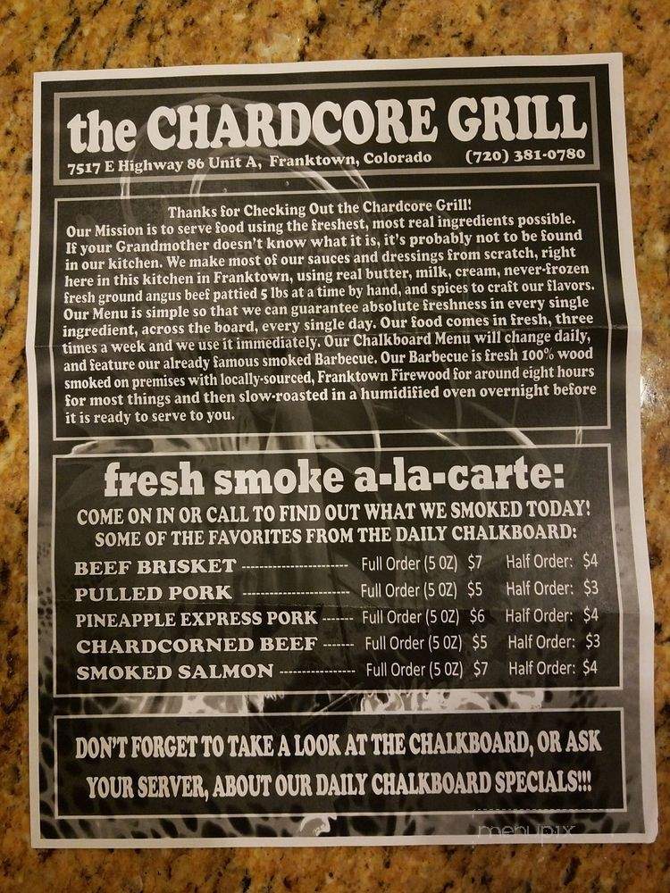 Chardcore Grill - Franktown, CO menu_pic