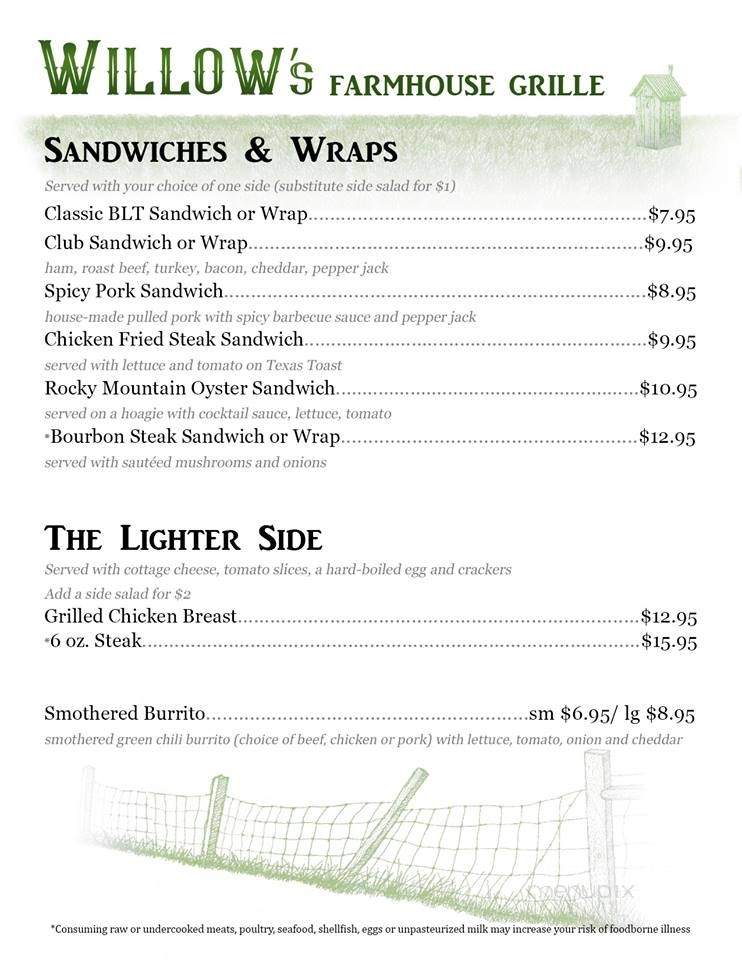 Willow's Farmhouse Grille - Merino, CO menu_pic
