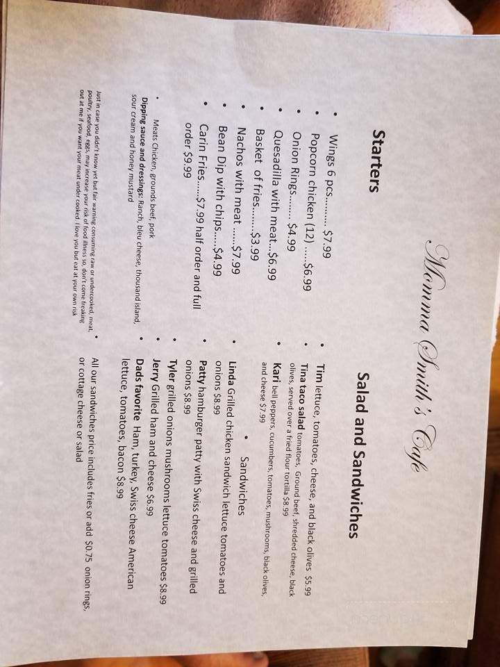 Momma Smith's Cafe - Simla, CO menu_pic