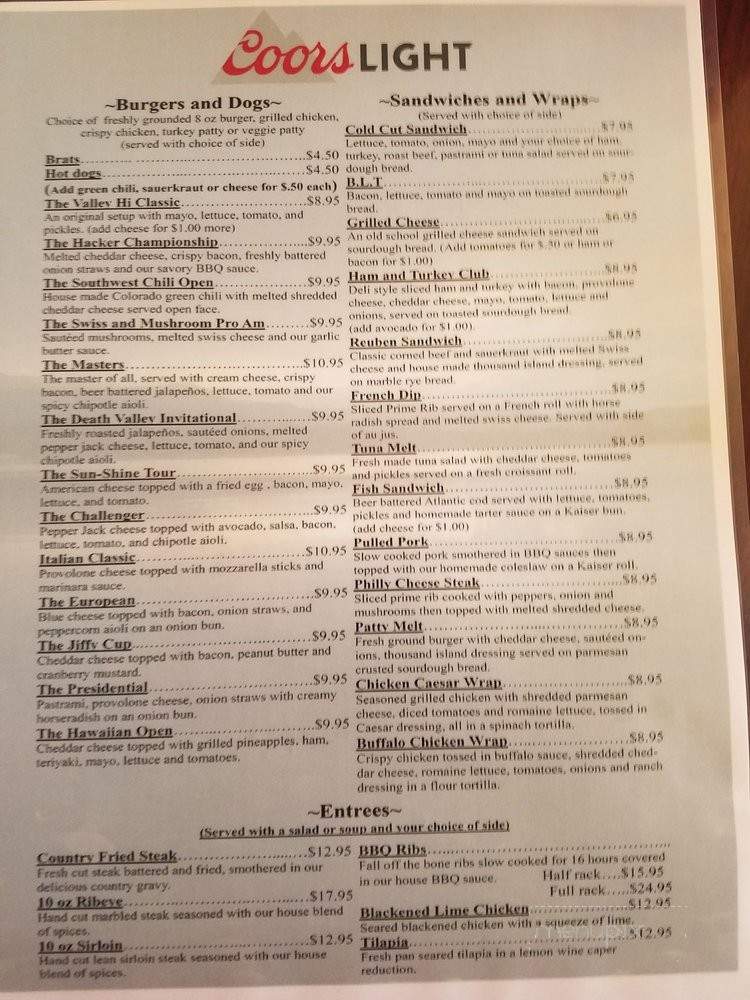 Valley Hi Grill and Pub - Colorado Springs, CO menu_pic