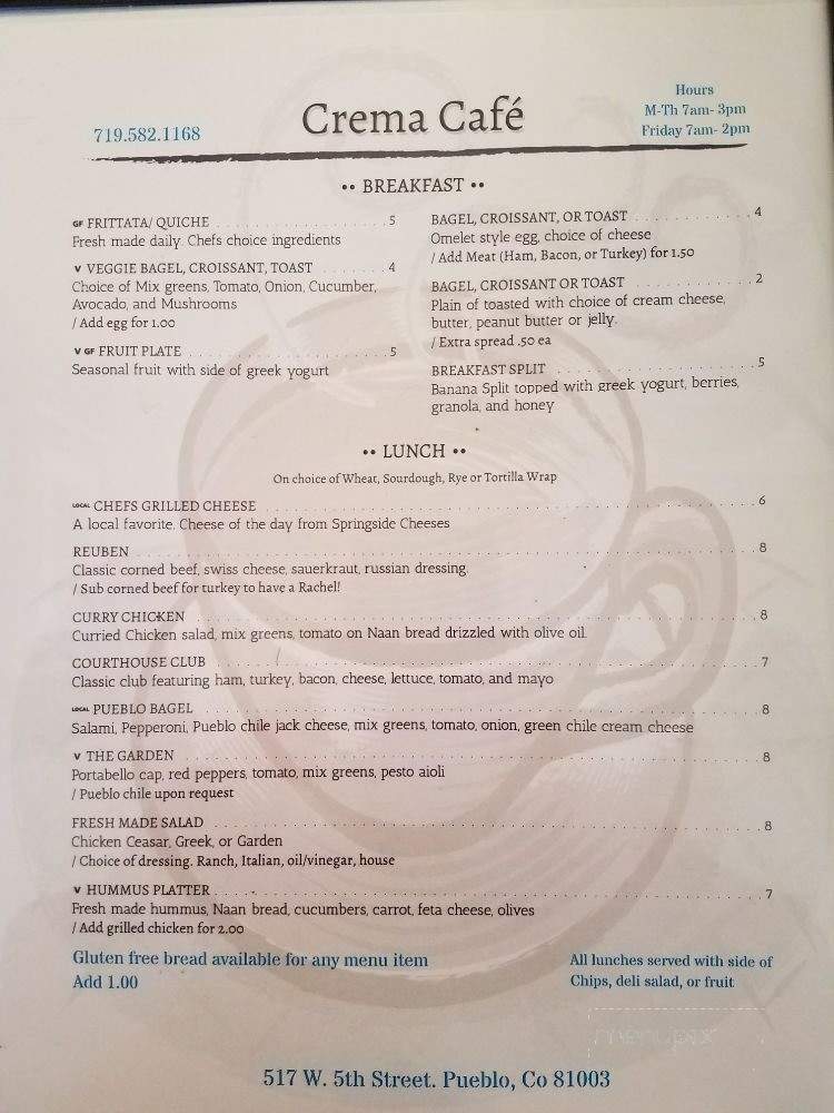 Crema Cafe - Pueblo, CO menu_pic