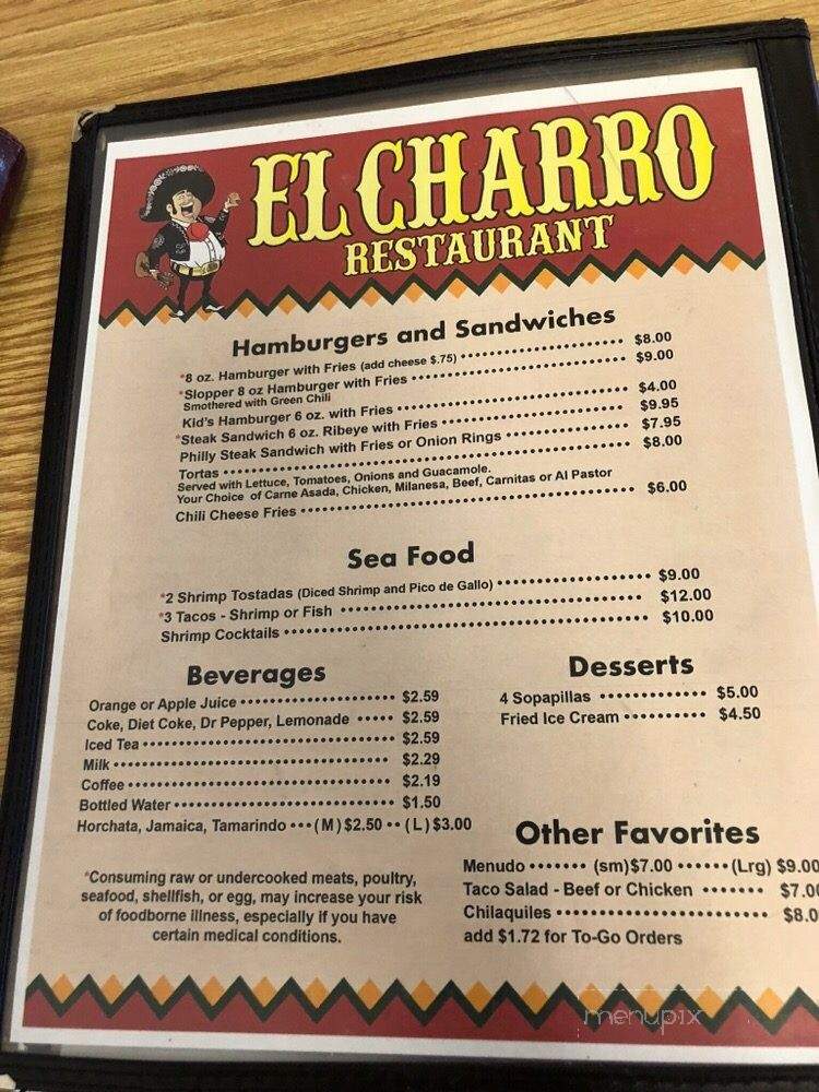 El Charro Restaurant - Pueblo, CO menu_pic