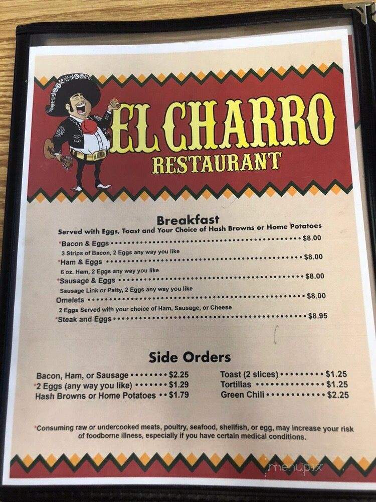 El Charro Restaurant - Pueblo, CO menu_pic