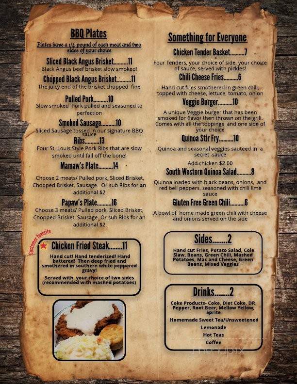 Sid's High Country Barbeque and Grill - La Veta, CO menu_pic