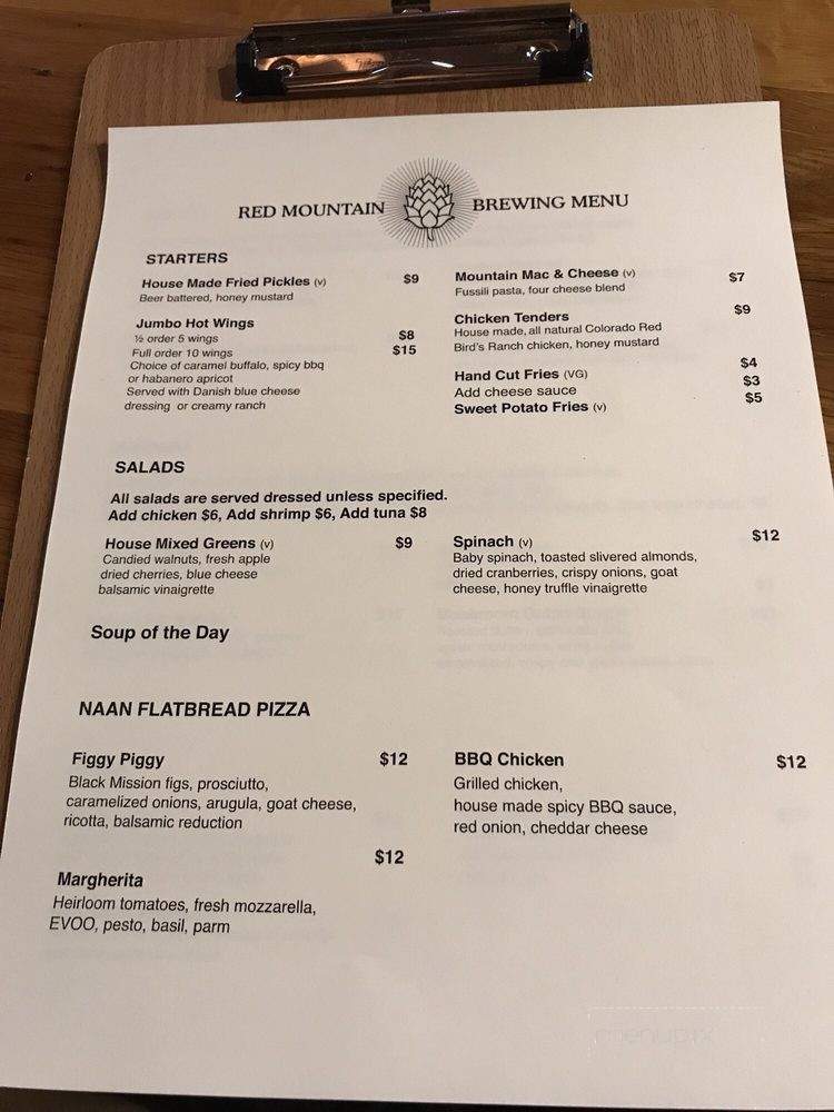 Red Mountain Brewing - Ouray, CO menu_pic