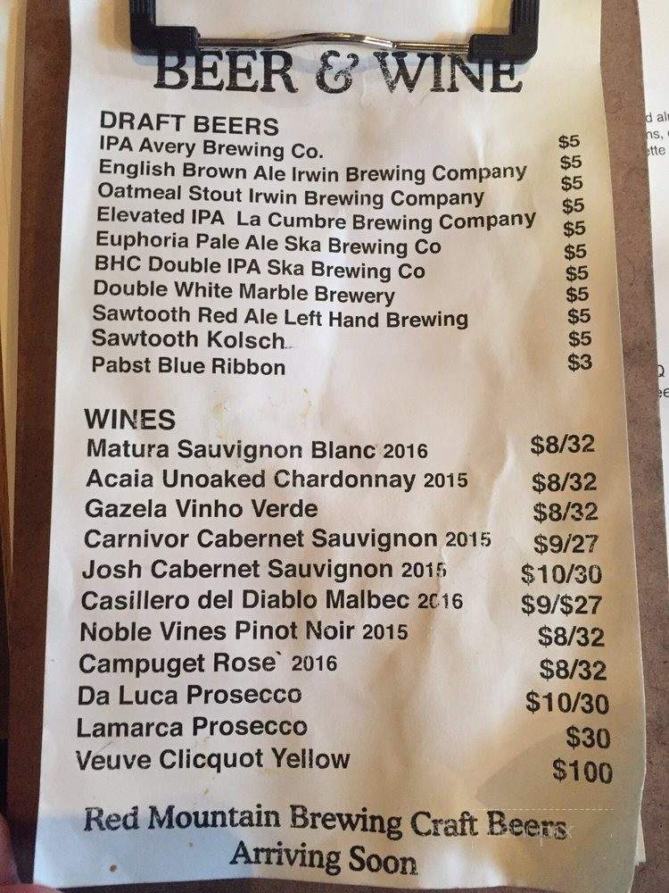 Red Mountain Brewing - Ouray, CO menu_pic