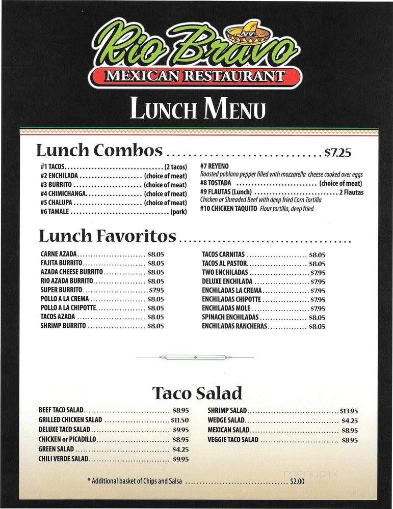 Rio Bravo family Mexican restaurant - Paonia, CO menu_pic