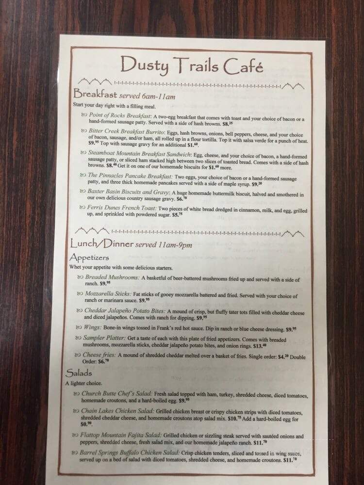 Dusty Trail Cafe - Point Of Rocks, WY menu_pic