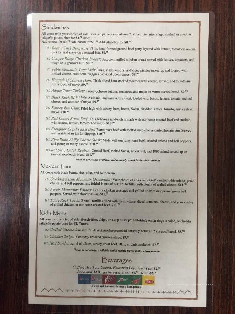 Dusty Trail Cafe - Point Of Rocks, WY menu_pic
